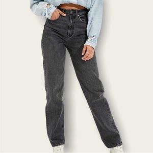 American Eagle Super High Waist Baggy Straight Leg Jeans Washed Black